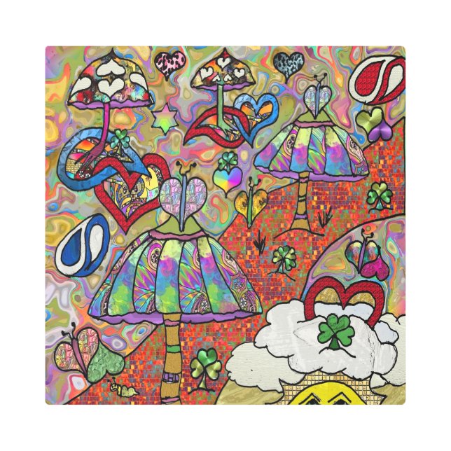 Retro 60s Psychedelic Magic Mushroom Metal Art (Front)