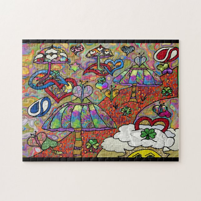 Retro 60s Psychedelic Magic Mushroom Puzzle (Horizontal)