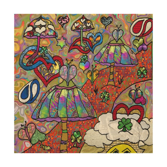 Retro 60s Psychedelic Magic Mushroom Wood Art (Front)