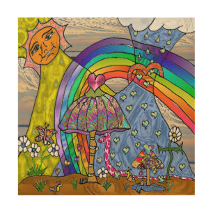 Retro 60s Psychedelic Magic Mushrooms Wood Art