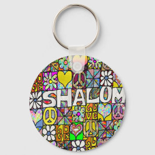 Retro 60s Psychedelic Shalom LOVE Apparel Gifts Keychain