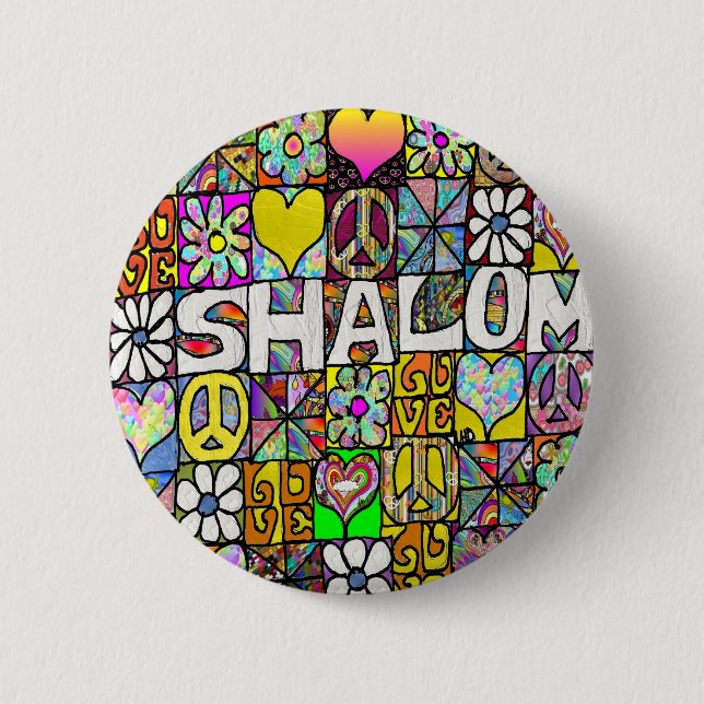 Retro 60s Psychedelic Shalom LOVE Apparel Gifts Pinback Button (Front)