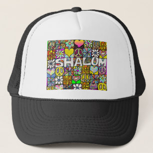 Retro 60s Psychedelic Shalom LOVE Apparel Gifts Trucker Hat