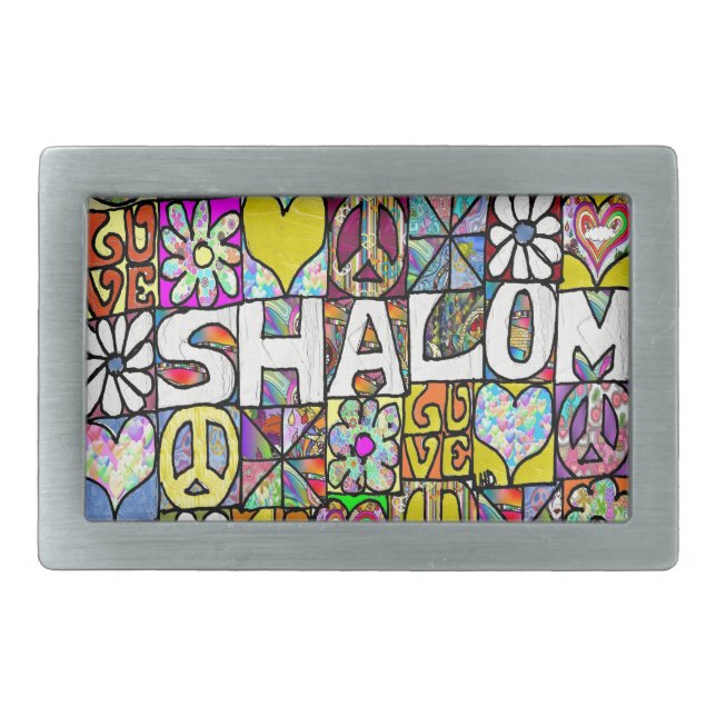 Retro 60s Psychedelic Shalom LOVE Belt Buckle (Front)
