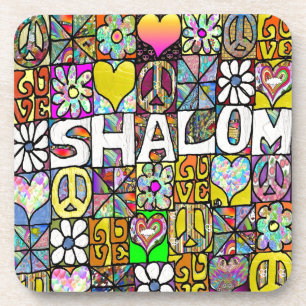 Retro 60s Psychedelic Shalom LOVE Beverage Coaster