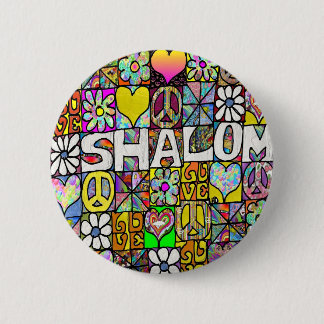 Retro 60s Psychedelic Shalom LOVE Button