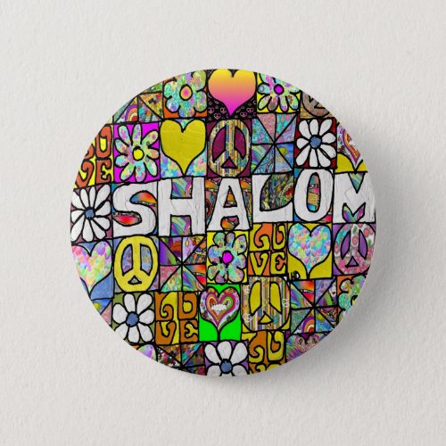 Retro 60s Psychedelic Shalom LOVE Button
