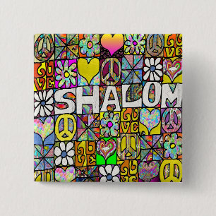 Retro 60s Psychedelic Shalom LOVE Button