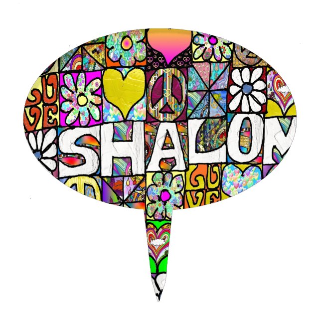 Retro 60s Psychedelic Shalom LOVE Cake Topper (Front)