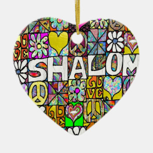 Retro 60s Psychedelic Shalom LOVE Ceramic Ornament