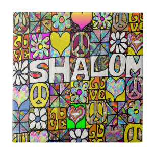Retro 60s Psychedelic Shalom LOVE Ceramic Tile