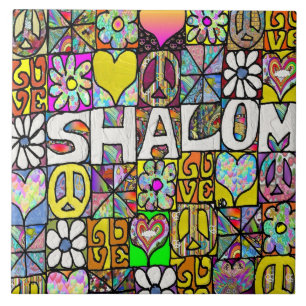 Retro 60s Psychedelic Shalom LOVE Ceramic Tile