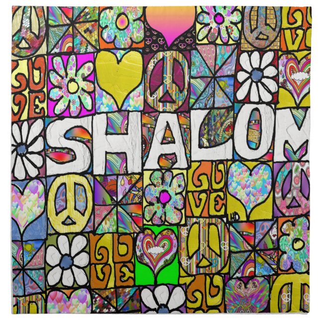 Retro 60s Psychedelic Shalom LOVE Cloth Napkin (Front)