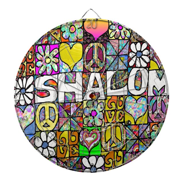 Retro 60s Psychedelic Shalom LOVE Dart Board (Front)