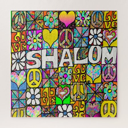 Retro 60s Psychedelic Shalom Love Jigsaw Puzzle