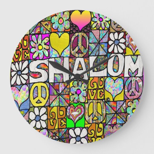 Retro 60s Psychedelic Shalom LOVE Large Clock