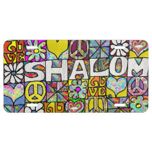 Retro 60s Psychedelic Shalom Love License Plate