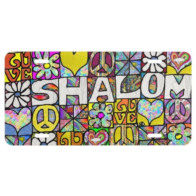 Retro 60s Psychedelic Shalom Love  License Plate (Front)