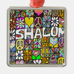 Retro 60s Psychedelic Shalom LOVE Metal Ornament