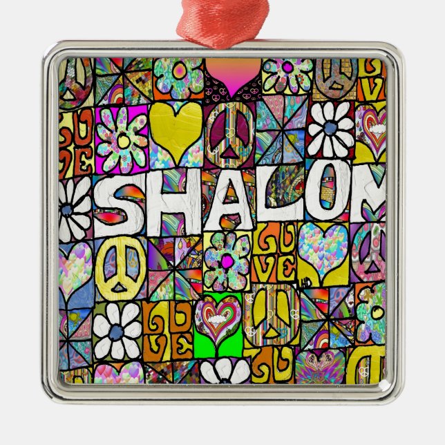 Retro 60s Psychedelic Shalom LOVE Metal Ornament (Front)