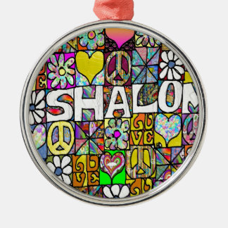 Retro 60s Psychedelic Shalom LOVE Metal Ornament