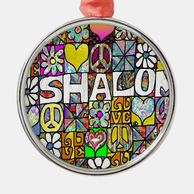 Retro 60s Psychedelic Shalom LOVE Metal Ornament (Front)