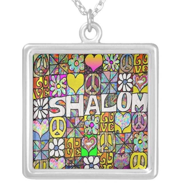 Retro 60s Psychedelic Shalom LOVE Necklace (Front)