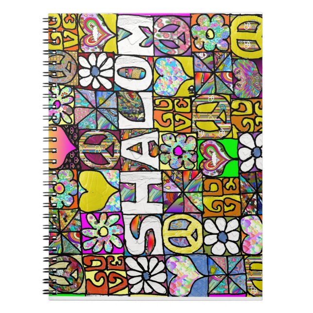 Retro 60s Psychedelic Shalom LOVE Notebook (Front)