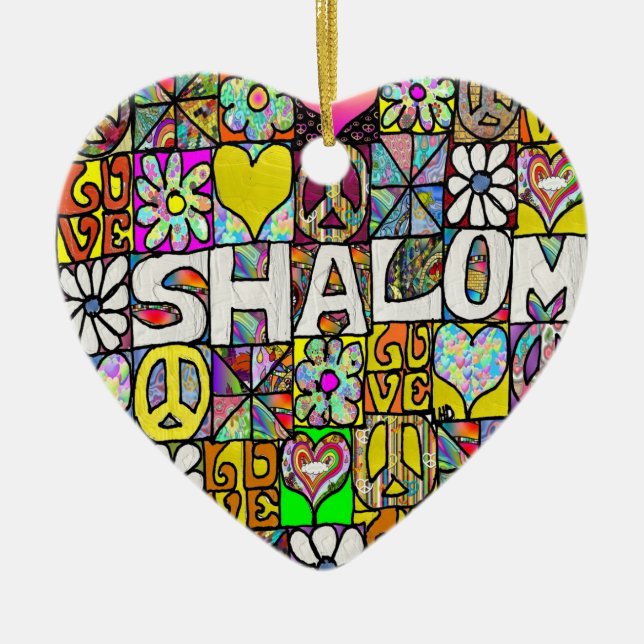 Retro 60s Psychedelic Shalom LOVE Ornament (Front)