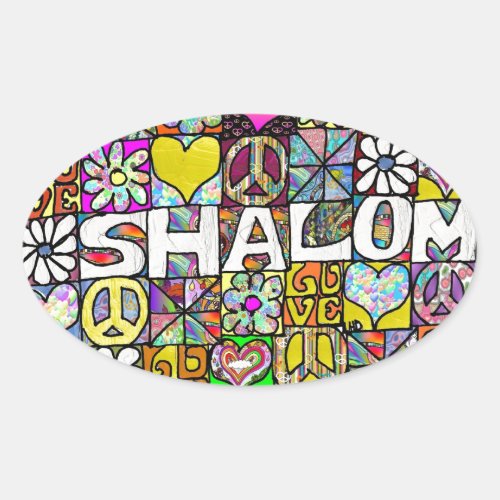 Retro 60s Psychedelic Shalom LOVE Oval Sticker