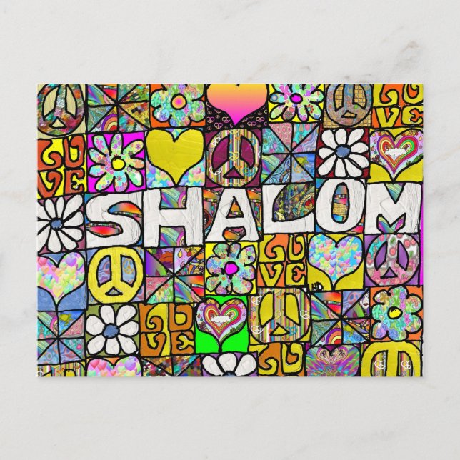 Retro 60s Psychedelic Shalom LOVE Postcard (Front)