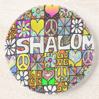 Retro 60s Psychedelic Shalom LOVE Sandstone Coaster