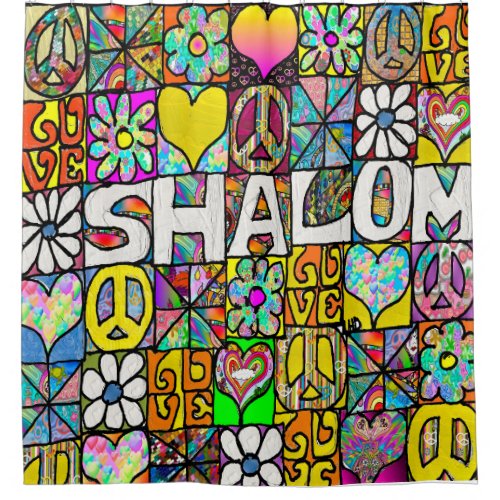Retro 60s Psychedelic Shalom LOVE  Shower Curtain