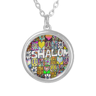 Retro 60s Psychedelic Shalom LOVE Silver Plated Necklace
