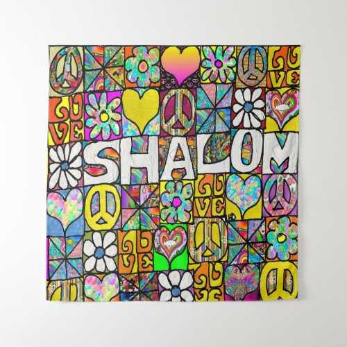 Retro 60s Psychedelic Shalom LOVE Tapestry