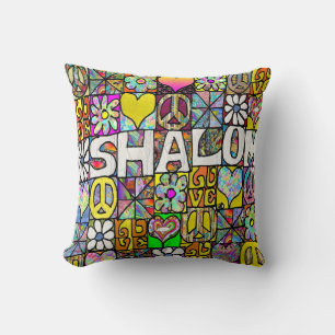 Retro 60s Psychedelic Shalom LOVE Throw Pillow
