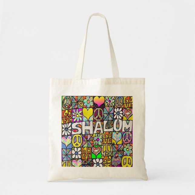 Retro 60s Psychedelic Shalom LOVE  Tote Bag (Front)