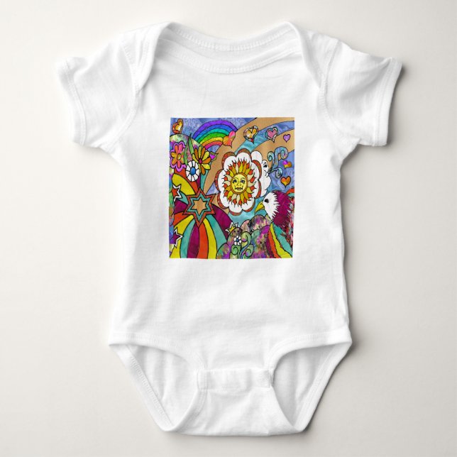 Retro 60s Psychedelic Sunshine Eagle Apparel Gifts Baby Bodysuit (Front)