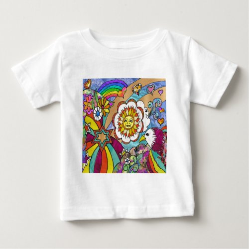 Retro 60s Psychedelic Sunshine Eagle Apparel Gifts Baby T_Shirt