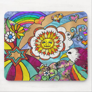 Retro 60s Psychedelic Sunshine Eagle Apparel Gifts Mouse Pad