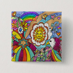Retro 60s Psychedelic Sunshine Eagle Apparel Gifts Pinback Button