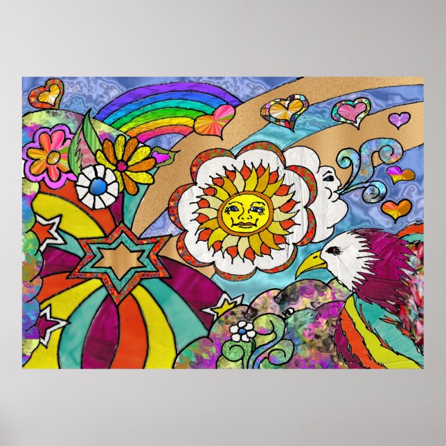 Retro 60s Psychedelic Sunshine Eagle Print Poster (Front)