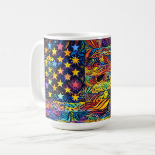 Retro 60's US American Flag Psychedelic Art Coffee Mug