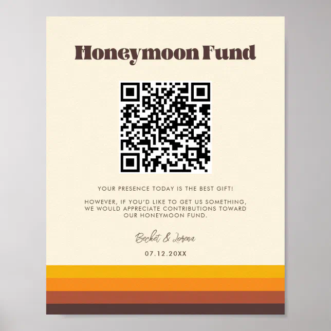 Retro 60s vintage colors Honeymoon fund QR code Poster | Zazzle