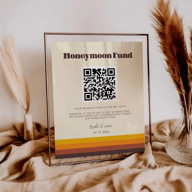 Retro Qr Code Retro 60s vintage colors Honeymoon fund QR code Poster | Zazzle