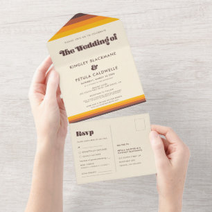 Retro 60s vintage colors wedding all in one invitation