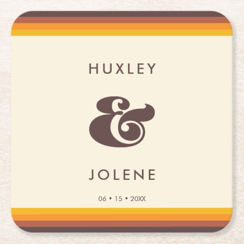 Retro 60s vintage colors wedding square paper coaster