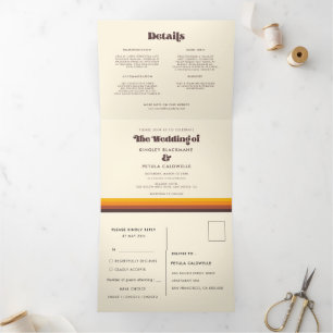Retro 60s vintage colors wedding Tri-Fold invitation