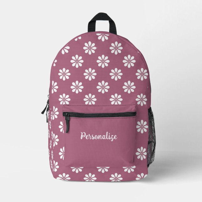 Retro 60s White Daisy Floral Purple iPersonalized Printed Backpack (Front)