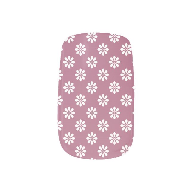 Retro 60s White Flower Pattern on Purple Minx Nail Art (Left Thumb)